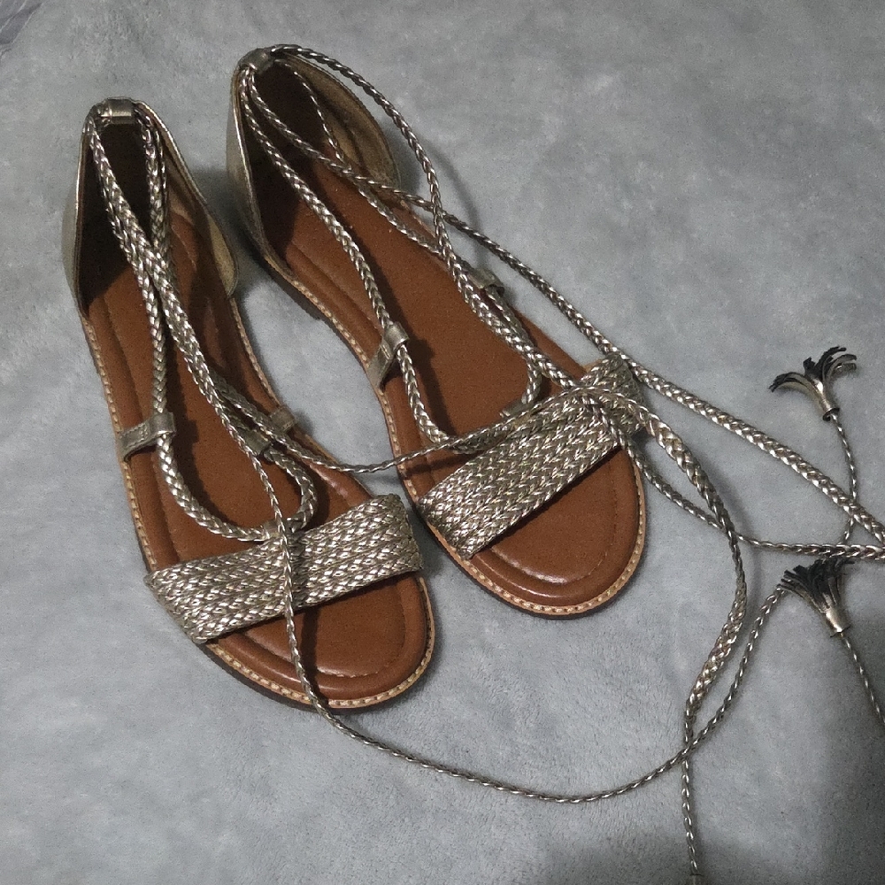 Women's Metallic Lace-Up Braided Sandals - Silver